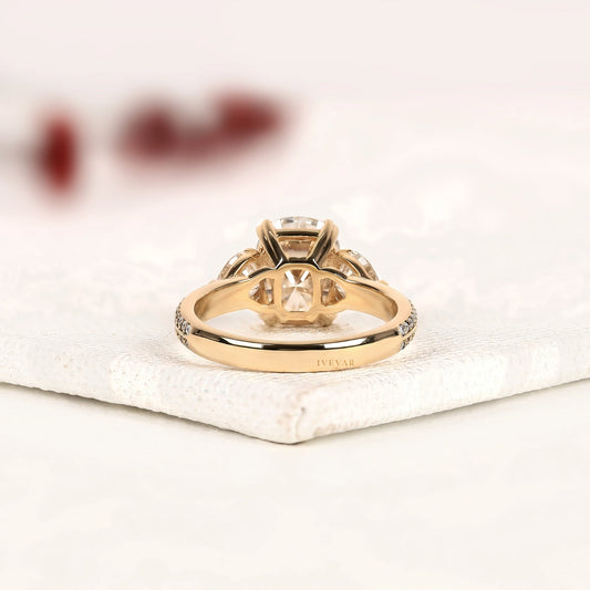 Cushion Cut Pear Side Three Stone Engagement Ring - view 3