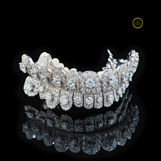 Custom Symmetrical Top and Bottom Dental Caps Featuring Raised Lab Diamonds - view 2