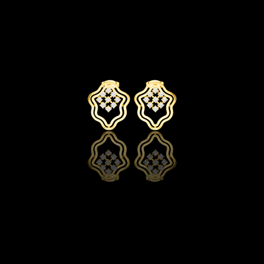 0.36 TCW Floating Grid Design Scalloped Frame Lab Round Diamond Cluster Stud Earrings Gold