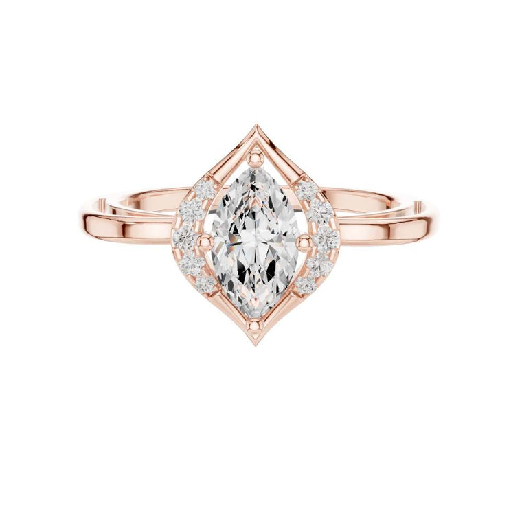 Marquise Cut Moissanite Geometric Halo Engagement Ring - view 2