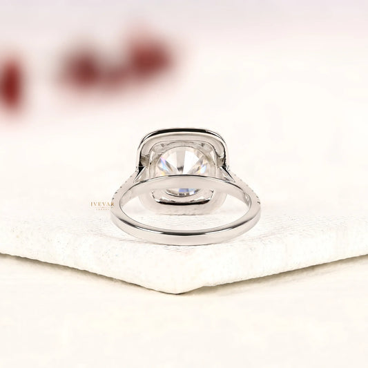 Round Cut Lab Diamond Cushion Halo Engagement Ring - view 3