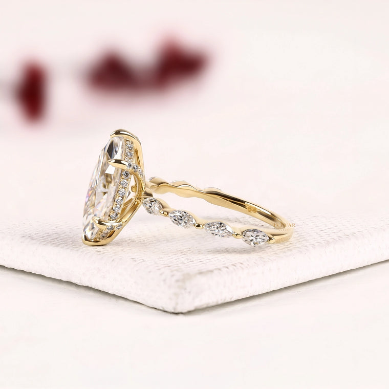 Marquise Cut Lab Diamond Engagement Ring With Half Band - view 2