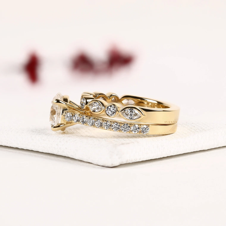 Solitaire with Pave Accents Round Lab Diamond Bridal Set Ring - view 2