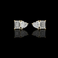 1.5 CT Dual Spark Heart & Emerald Cut Moissanite Diamond Stud Earrings