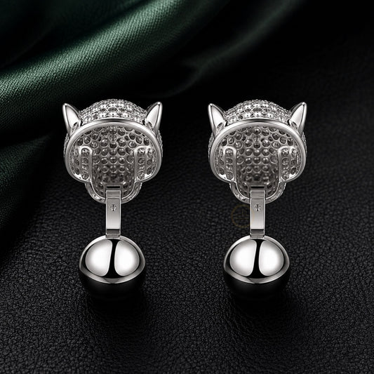 Diamond Panther Head Cufflinks with Emerald Green Eyes - view 3