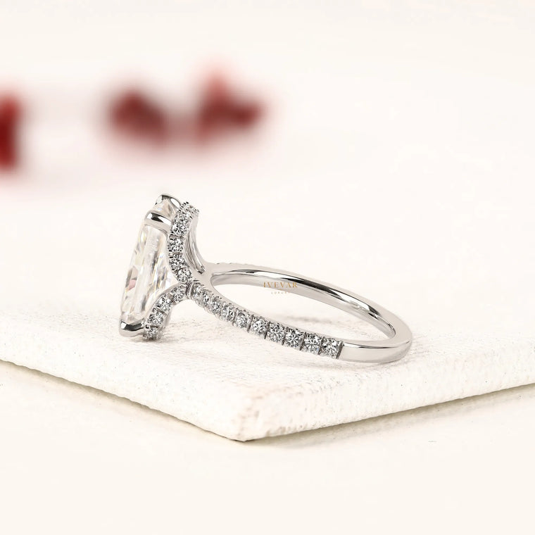 Radiant Cut Lab Diamond Hidden Halo Engagement Ring - view 3