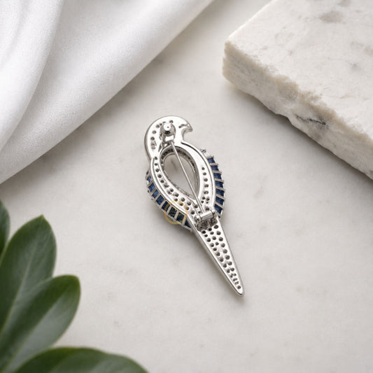 Purple & Blue Baguette Stone Bird Brooch with Pave Diamond Accents - view 3
