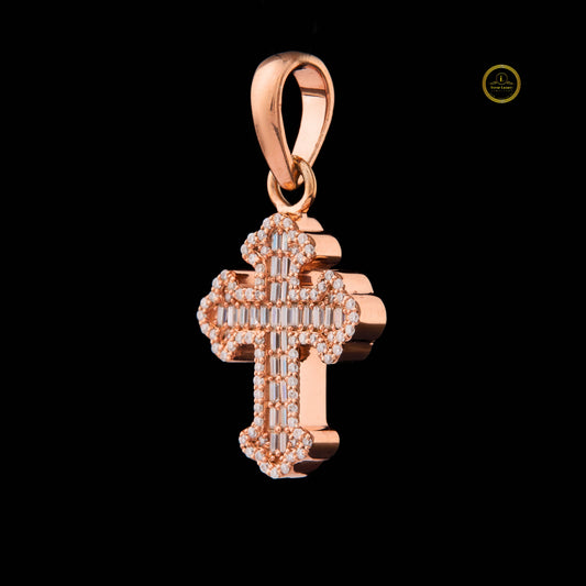 The Sovereign Cross Custom Baguette & Round Moissanite 3D Tiered Pendant - view 3