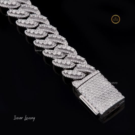 Fully Iced 18MM VVS Lab Grown Diamond Cuban Link Chain 925 Silver Plated Customize Lab Grown Diamond Cuban Chain By Ivevar