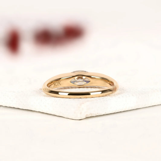 East West Marquise Cut Moissanite Diamond Solitaire Ring