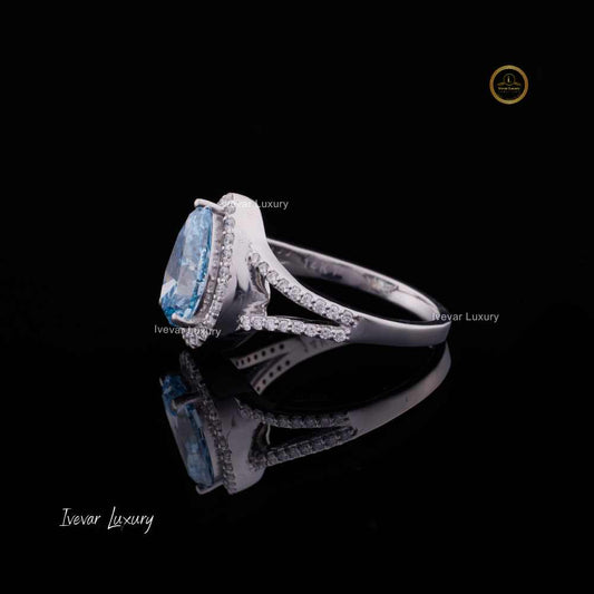 2CT Blue Fancy Pear Fine Jewelry Pear Cut Blue Moissanite Rings 925 Sterling Silver Mossanite Diamond Engagement Ring Women By Ivevar