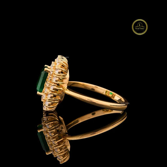 Emerald Cut Green Moissanite Double Halo Ring - view 3