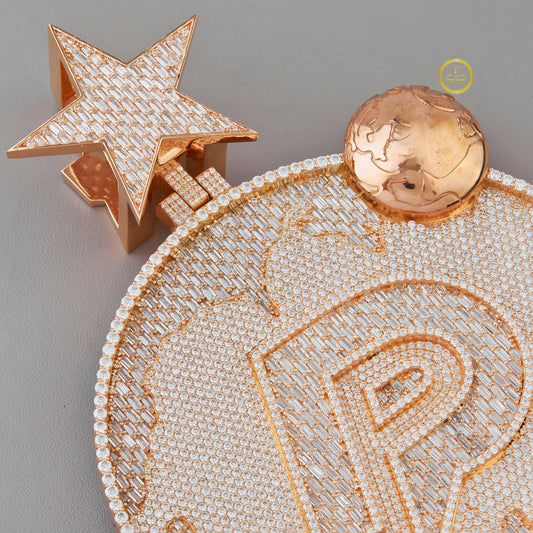 Custom P Initial Celestial Star Medallion Pendant - view 3
