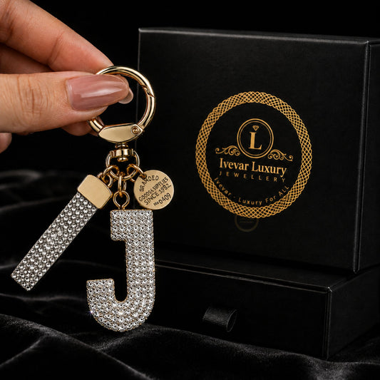 Personalized Iced Out Initial Letter Keychain Crystal Alphabet Bag & Car Charm