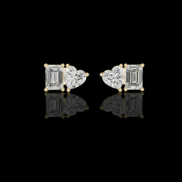 1.5 CT Dual Spark Heart & Emerald Cut moissanite Diamond Stud Earrings