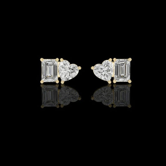 1.5 CT Dual Spark Heart & Emerald Cut moissanite Diamond Stud Earrings