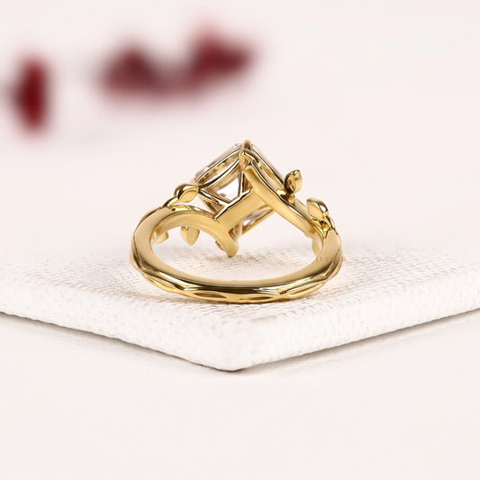 Asscher Cut Lab Diamond Ring with Nature Inspired Leaf Band - view 3