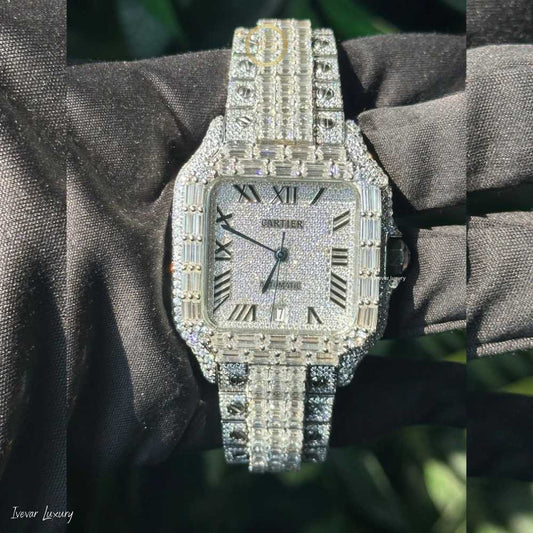 Men's Designer Diamond Watch Custom Baguette Cut Lab Grown