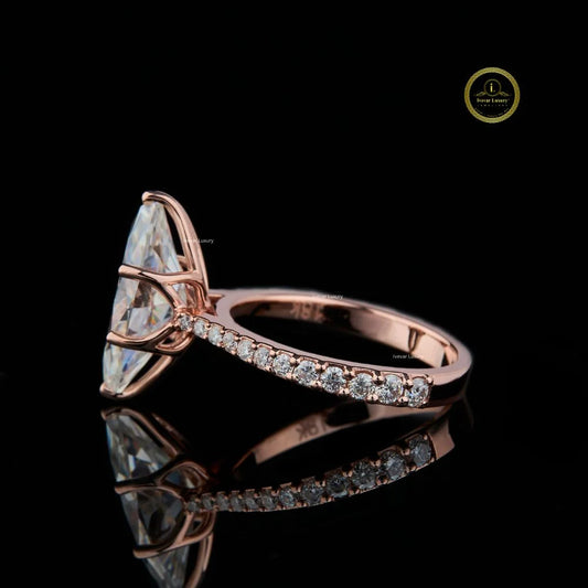 Marquise Cut Lab Diamond Pave Solitaire Ring - view 3