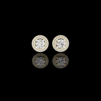 2.00 CT Radiant Aura Round Moissanite Diamond Halo Stud Earrings with Double Halo Setting