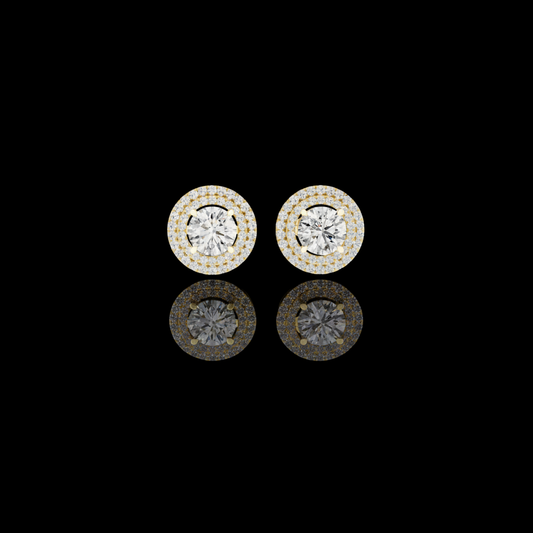 2.00 CT Radiant Aura Round Moissanite Diamond Halo Stud Earrings with Double Halo Setting