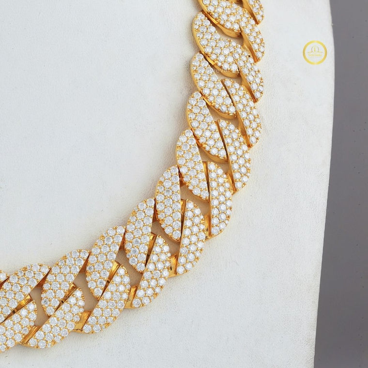 Full Pave Set Thorn Motif Cuban Link Chain Necklace with Lab Diamonds - view 2