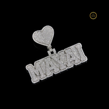 Custom Diamond Name Pendant with lab Grown Diamond Heart Charm