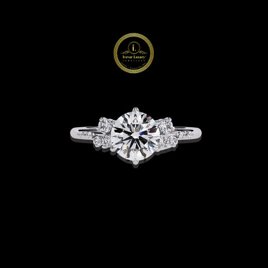 Arctic Brilliance Handcrafted Silver Lab Grown Diamond Ring with Frosted Diamonds
