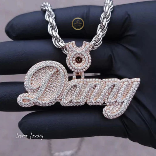 Custom Amour Heart Script Lab Diamond Iced Out Pendant - view 3