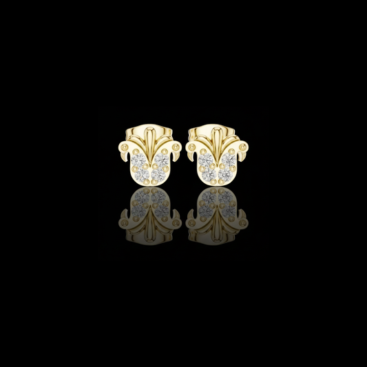 0.28 TCW Regal Fan Moissanite Diamond Quartet Stud Earrings with Sculpted Crest Design