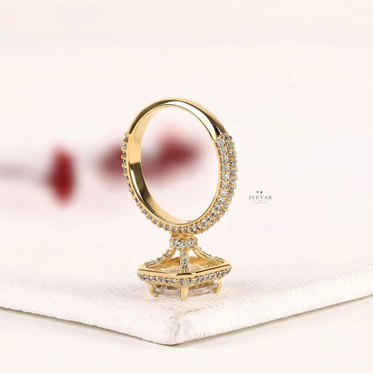 Double Halo with Hidden Emerald Cut Lab Diamond Engagement Ring - view 4