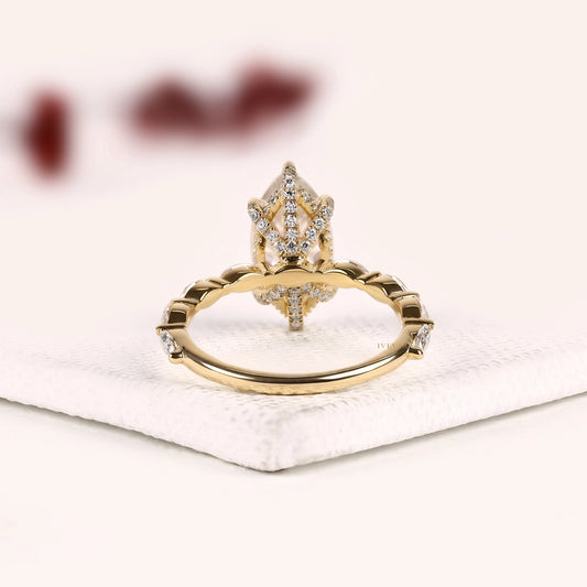 Marquise Cut Moissanite Engagement Ring With Half Band - view 3