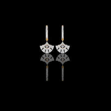 0.48 TCW Classic Geometric Fan Shaped Pave Round Cut Moissanite Diamond Drop Earrings Subtle Shine