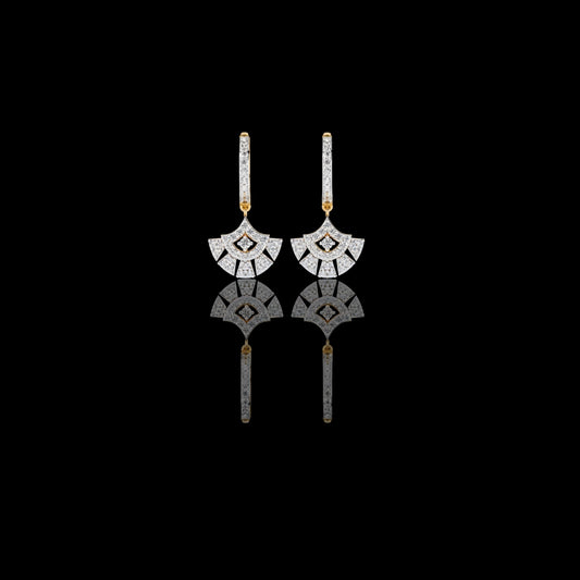 0.48 TCW Classic Geometric Fan Shaped Pave Round Cut Moissanite Diamond Drop Earrings Subtle Shine