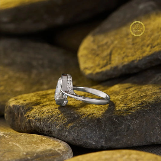 Oval Bezel Half Set Moissanite Solitaire Promise Ring - view 4