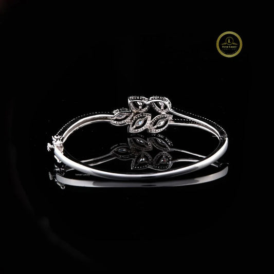 Marquise Cut Moissanite Floral Open Cuff Bangle Bracelet - view 4