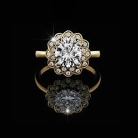 2.00 CT Custom Luxury Iced Out Moissanite Diamond Bridal Floral Ring With Round Cut Diamonds