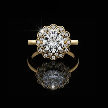 2.00 CT Custom Luxury Iced Out Moissanite Diamond Bridal Floral Ring With Round Cut Diamonds