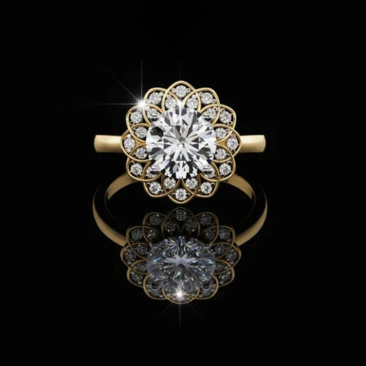 1.45 CT Custom Luxury Iced Out Moissanite Diamond Bridal Floral Ring With Round Cut Diamonds