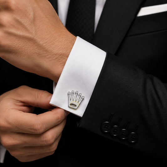 Luxury Crown-Inspired Silver Cufflinks with Crystal Accents - view 4
