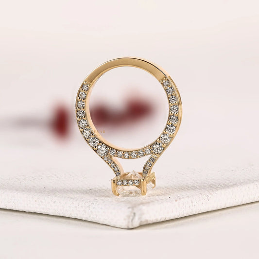 Art Deco Milgrain Radiant Cut Hidden Halo Lab Diamond Ring - view 4