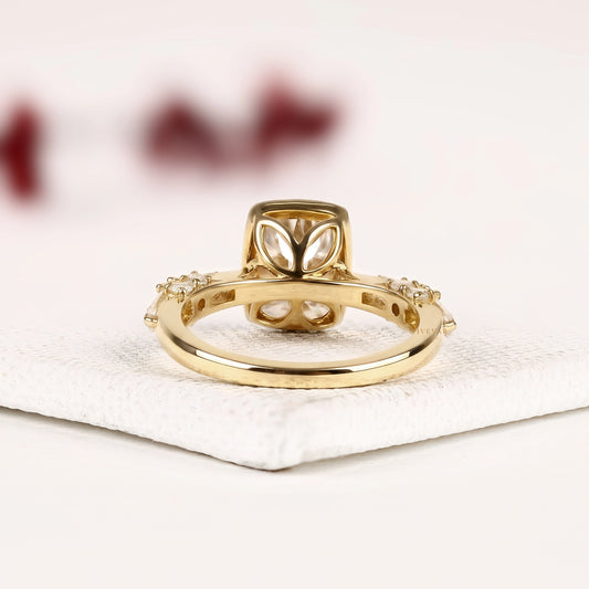 Bezel Set Rose Cushion Cut Lab Diamond Ring - view 3