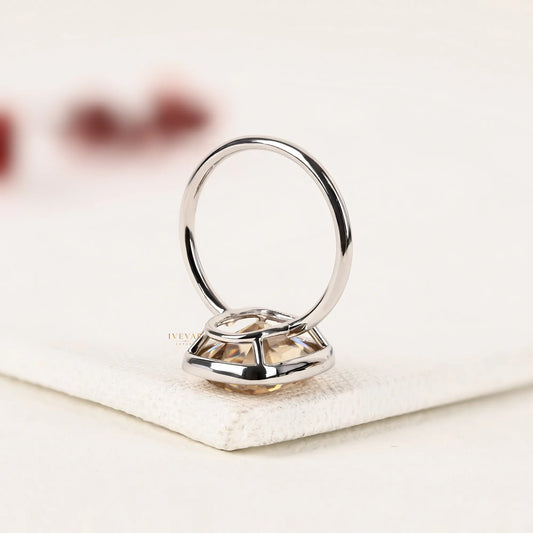 Cushion Cut Lab Diamond Bezel Set White Gold Solitaire Ring - view 4