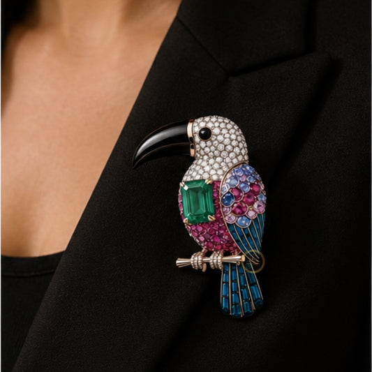 Diamond Bird Inspire Colorful Gemstone Statement Pins Brooch