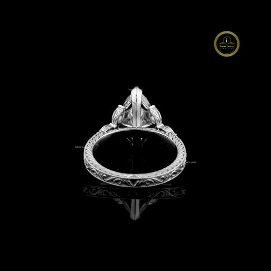 Vintage Marquise Lab Diamond Solitaire Ring With Sidestone - view 4