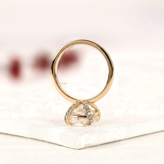 Cushion Cut Lab Diamond Solitaire Hidden Halo Ring - view 3