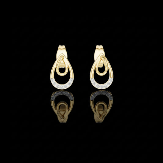 0.076 TCW Iconic Loop Lab Round Diamond Gold Stud Earrings with Interlinked Teardrop Elegance