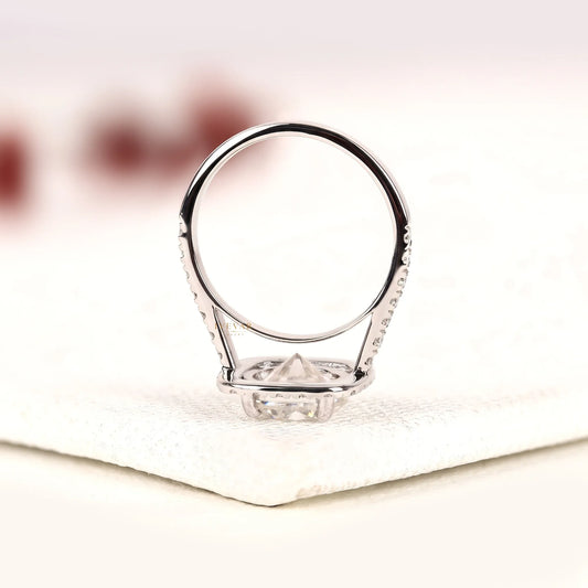 Round Cut Lab Diamond Cushion Halo Engagement Ring - view 4