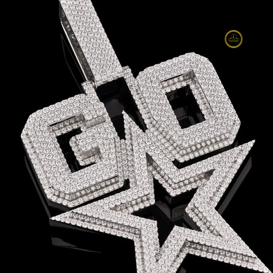 Custom Iced Out GO Star Pendant with Round Cut Lab Diamonds - view 4