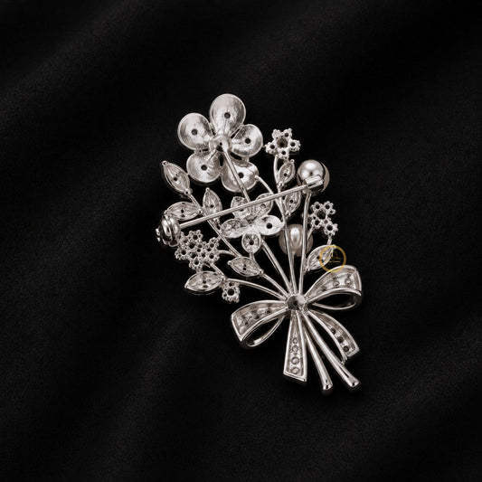 Pearl with Bow Inspire Floral Bouquet Brooch - view 4